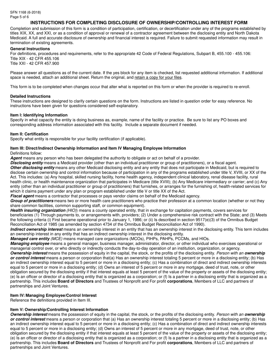 Form SFN1168 Ownership / Controlling Interest and Conviction Information - North Dakota, Page 5
