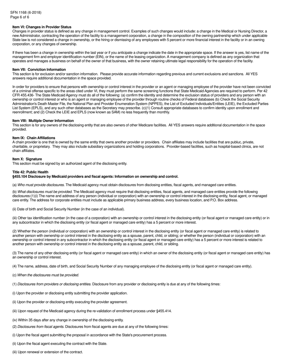 Form SFN1168 Ownership / Controlling Interest and Conviction Information - North Dakota, Page 6