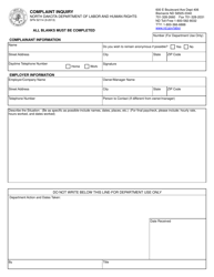 Document preview: Form SFN52114 Complaint Inquiry - North Dakota