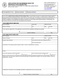 Form SFN51371 &quot;Application for Sub-minimum Wage for Individuals With Disabilities&quot; - North Dakota