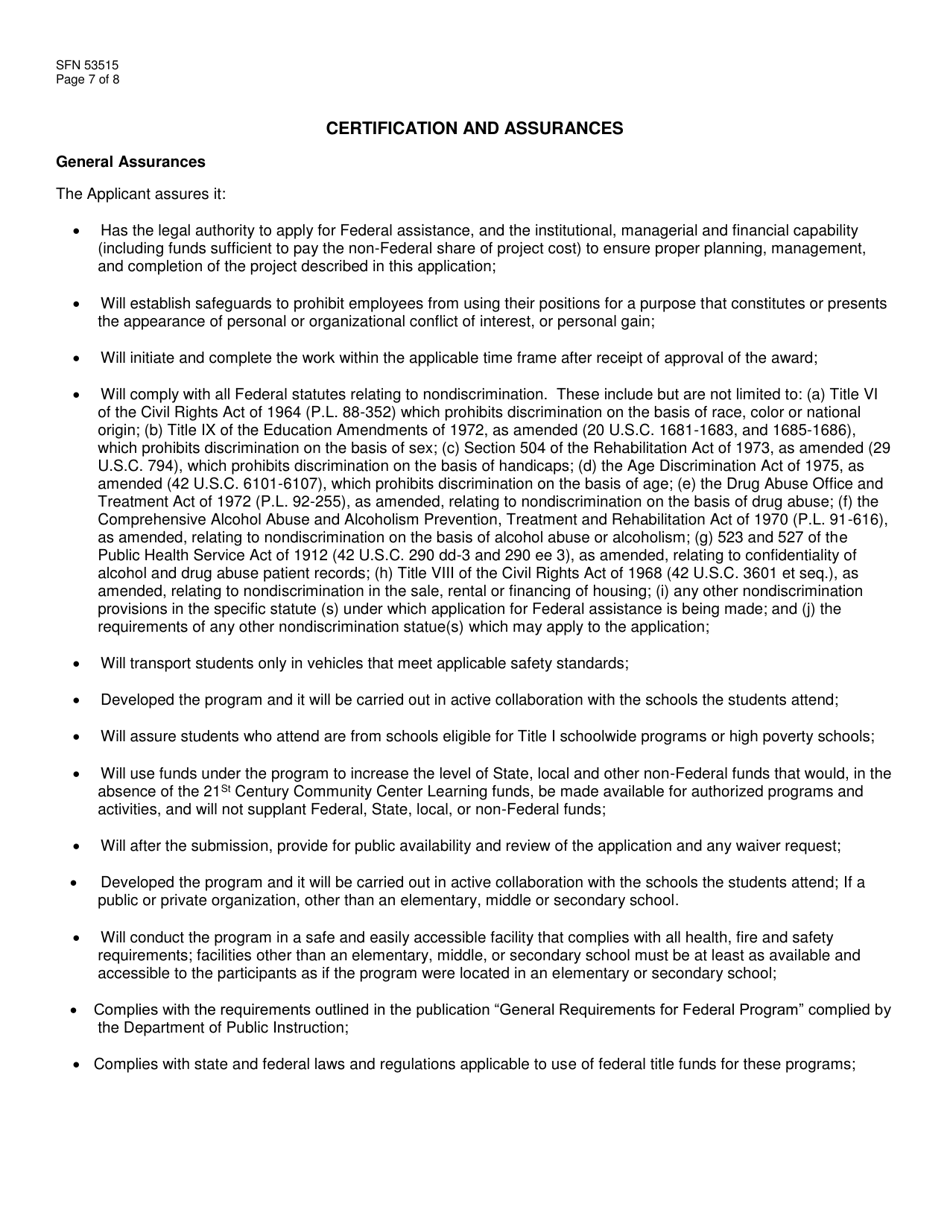 Form SFN53515 Application for 21st Century Community Learning Center (Cclc) Grants - North Dakota, Page 7