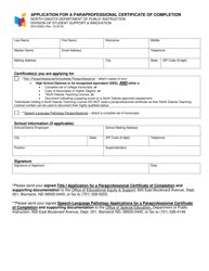 Document preview: Form SFN53923 Application for a Paraprofessional Certificate of Completion - North Dakota