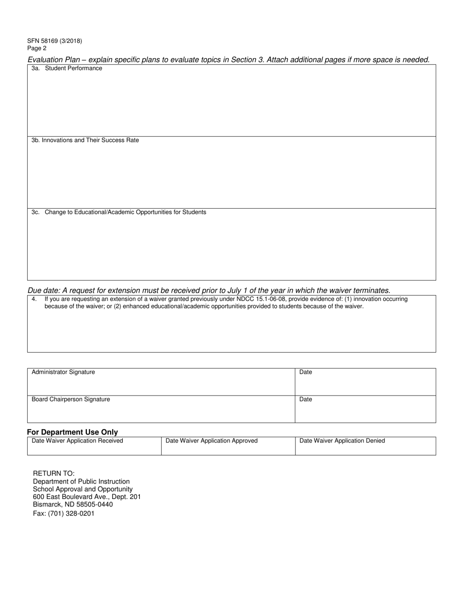 Form SFN58169 Waiver of High School Unit Instructional Time - North Dakota, Page 2