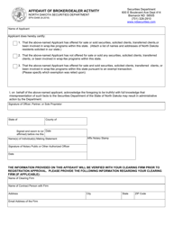 Document preview: Form SFN53495 Affidavit of Broker/Dealer Activity - North Dakota