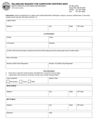Form SFN61450 &quot;Relabeling Request for Carryover Certified Seed&quot; - North Dakota