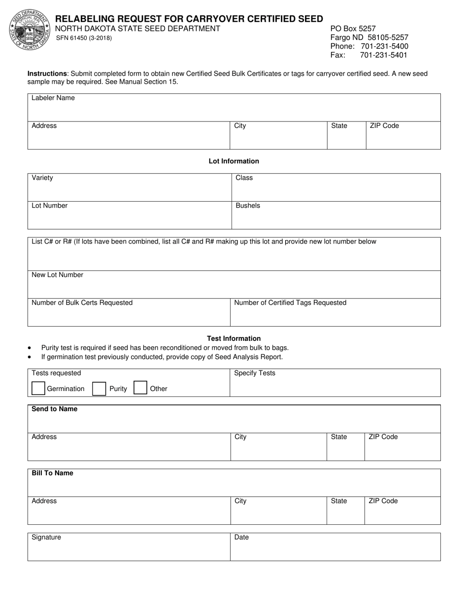 Form SFN61450 - Fill Out, Sign Online and Download Fillable PDF, North ...