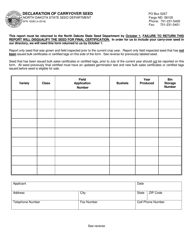 Form SFN12093 Declaration of Carryover Seed - North Dakota