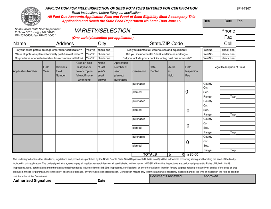 Form SFN-7807 Download Fillable PDF or Fill Online Application for ...