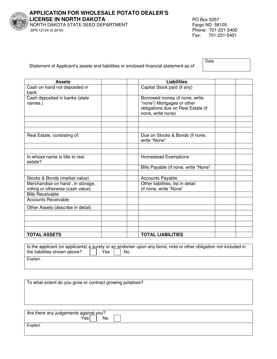 Form SFN12124 Application for Wholesale Potato Dealers License in North Dakota - North Dakota, Page 3
