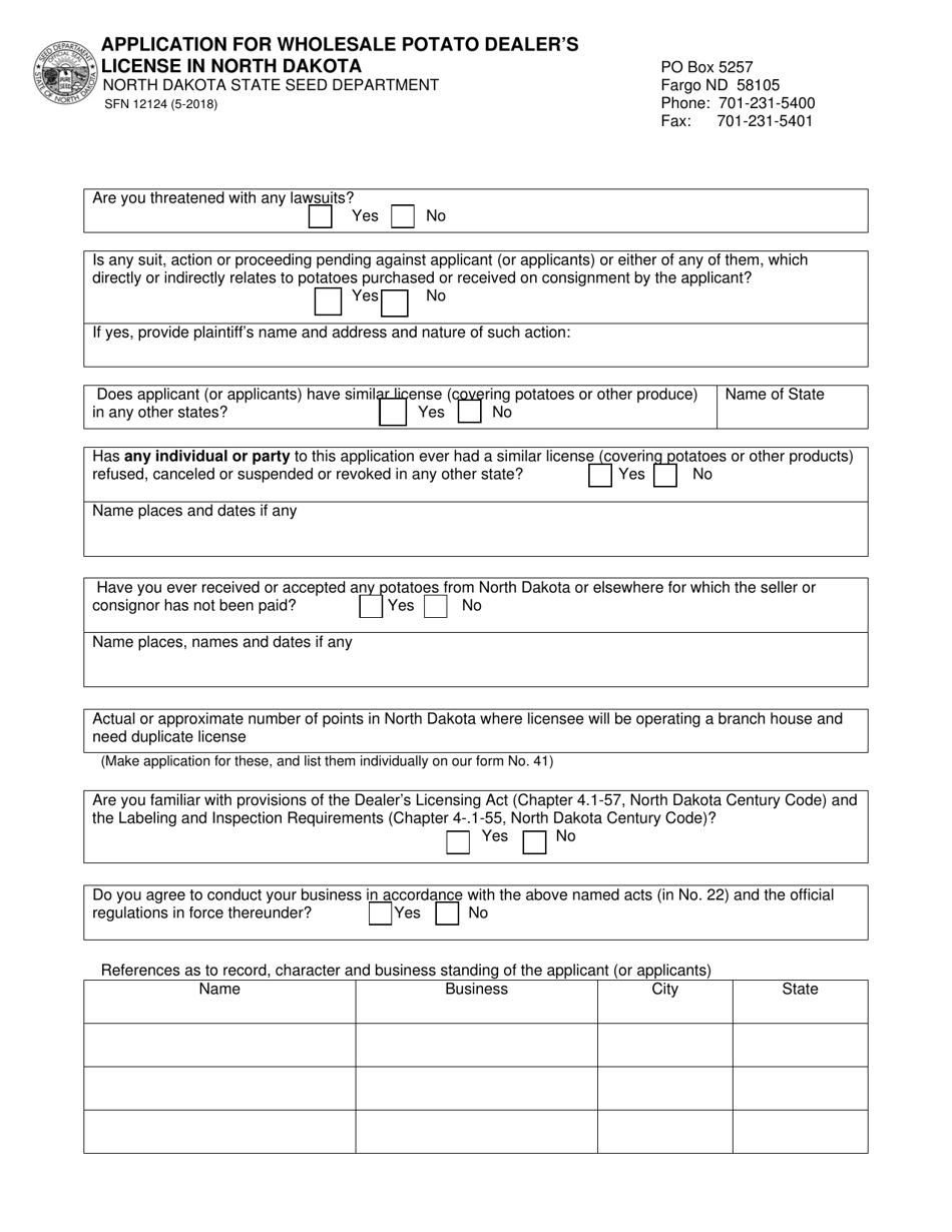 Form SFN12124 Application for Wholesale Potato Dealers License in North Dakota - North Dakota, Page 4