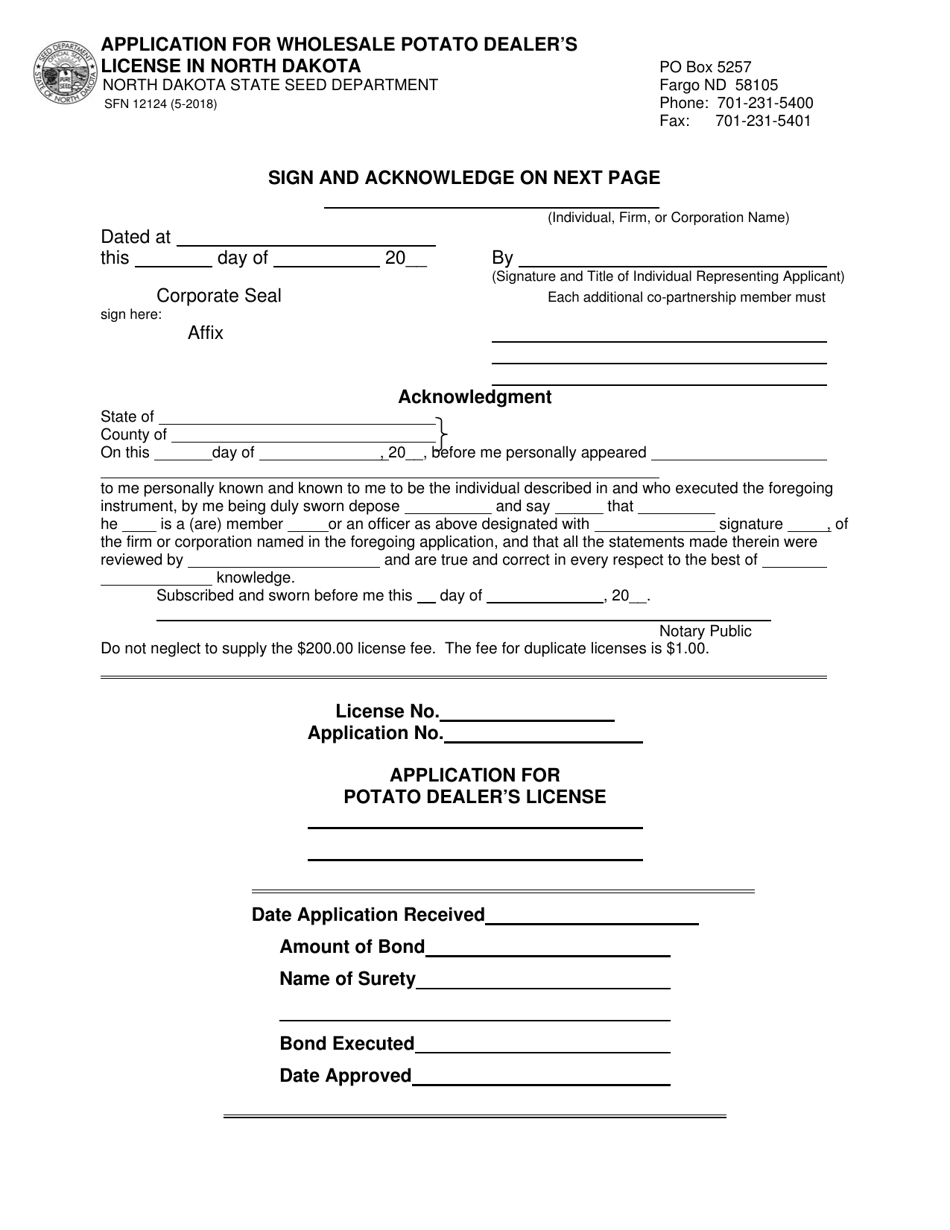 Form SFN12124 Application for Wholesale Potato Dealers License in North Dakota - North Dakota, Page 5