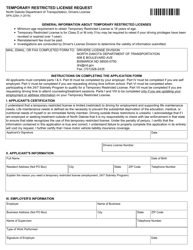 Form SFN2254 Temporary Restricted License Request - North Dakota