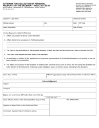 Document preview: Form SFN2916 Affidavit for Collection of Personal Property of the Decedent - Ndcc 30.1-23-01 - North Dakota