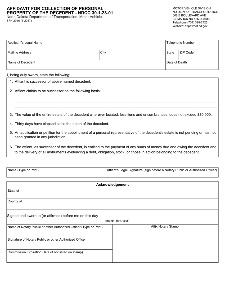 Form SFN2916 - Fill Out, Sign Online and Download Fillable PDF, North ...