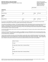 Document preview: Form SFN2933 Motor Vehicle Dealer Bond - North Dakota