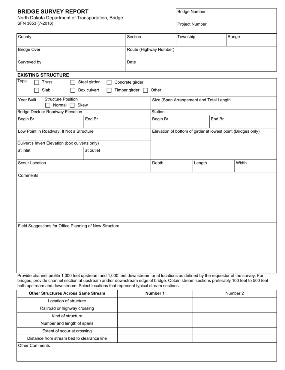 Form SFN3853 Bridge Survey Report - North Dakota, Page 1