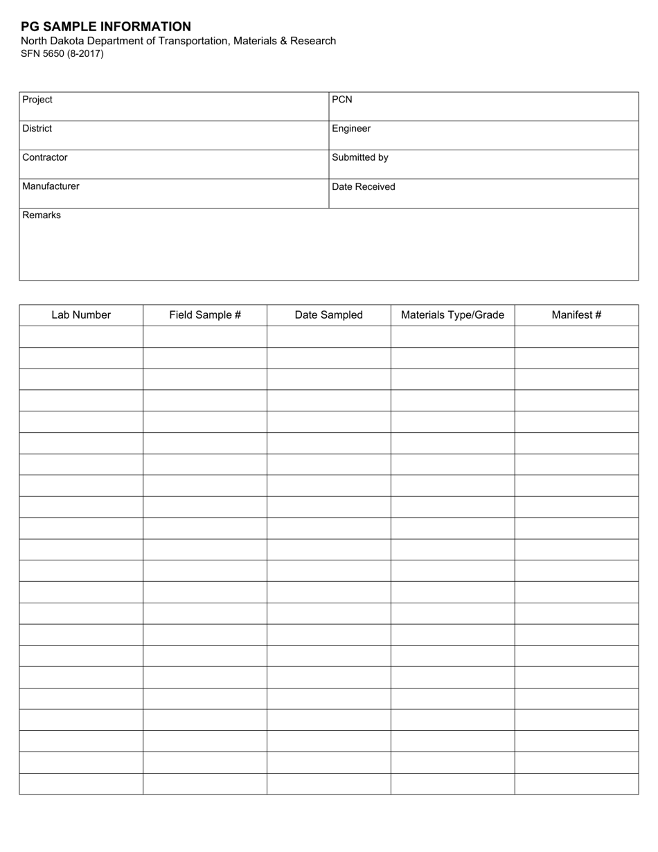 Form SFN5650 Pg Sample Information - North Dakota, Page 1