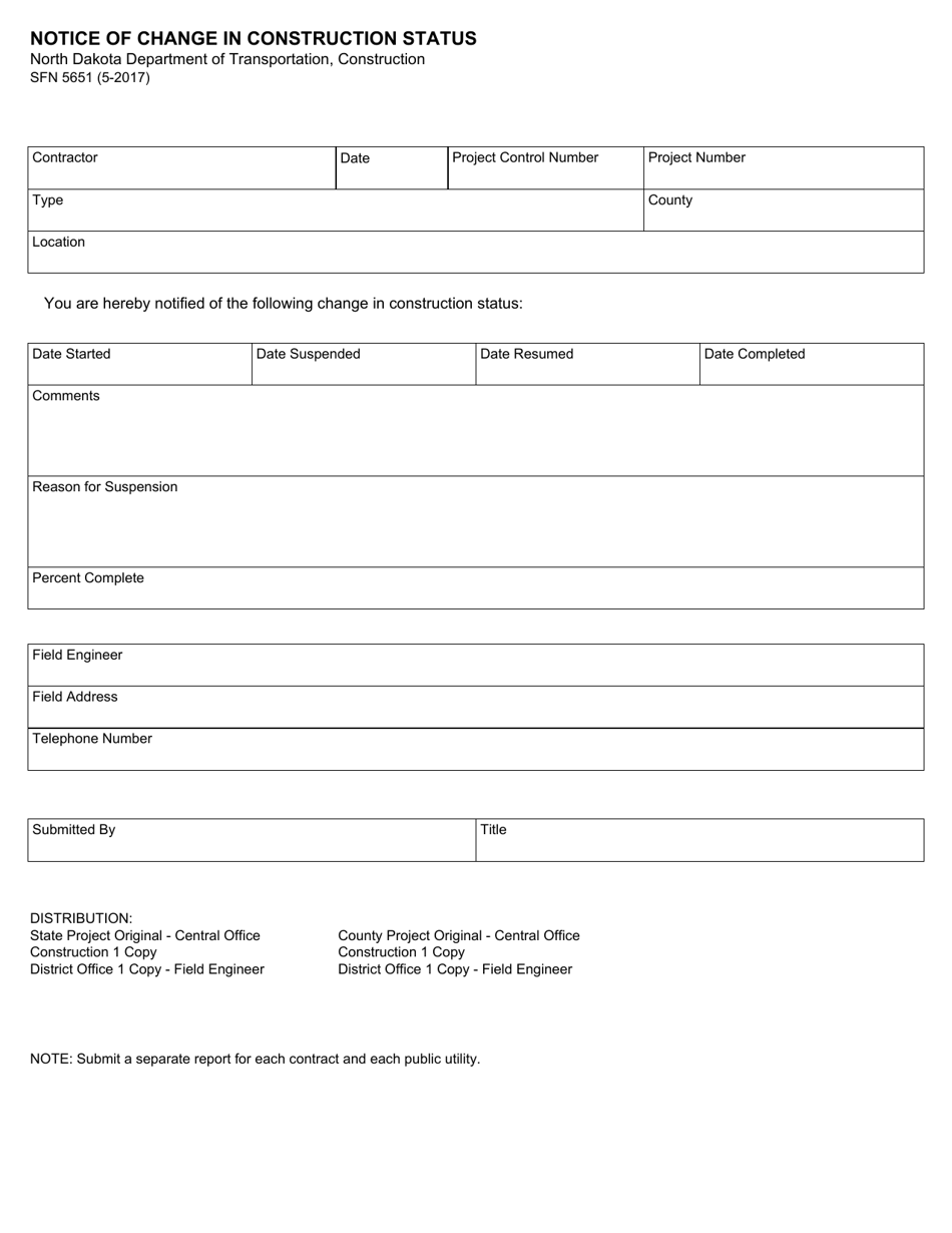 Form SFN5651 - Fill Out, Sign Online and Download Fillable PDF, North ...