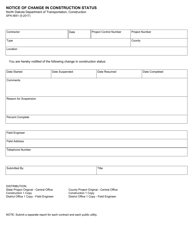 Form SFN5651 &quot;Notice of Change in Construction Status&quot; - North Dakota