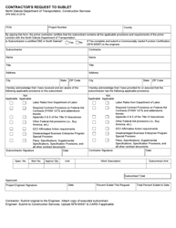 Document preview: Form SFN5682 Contractor's Request to Sublet - North Dakota