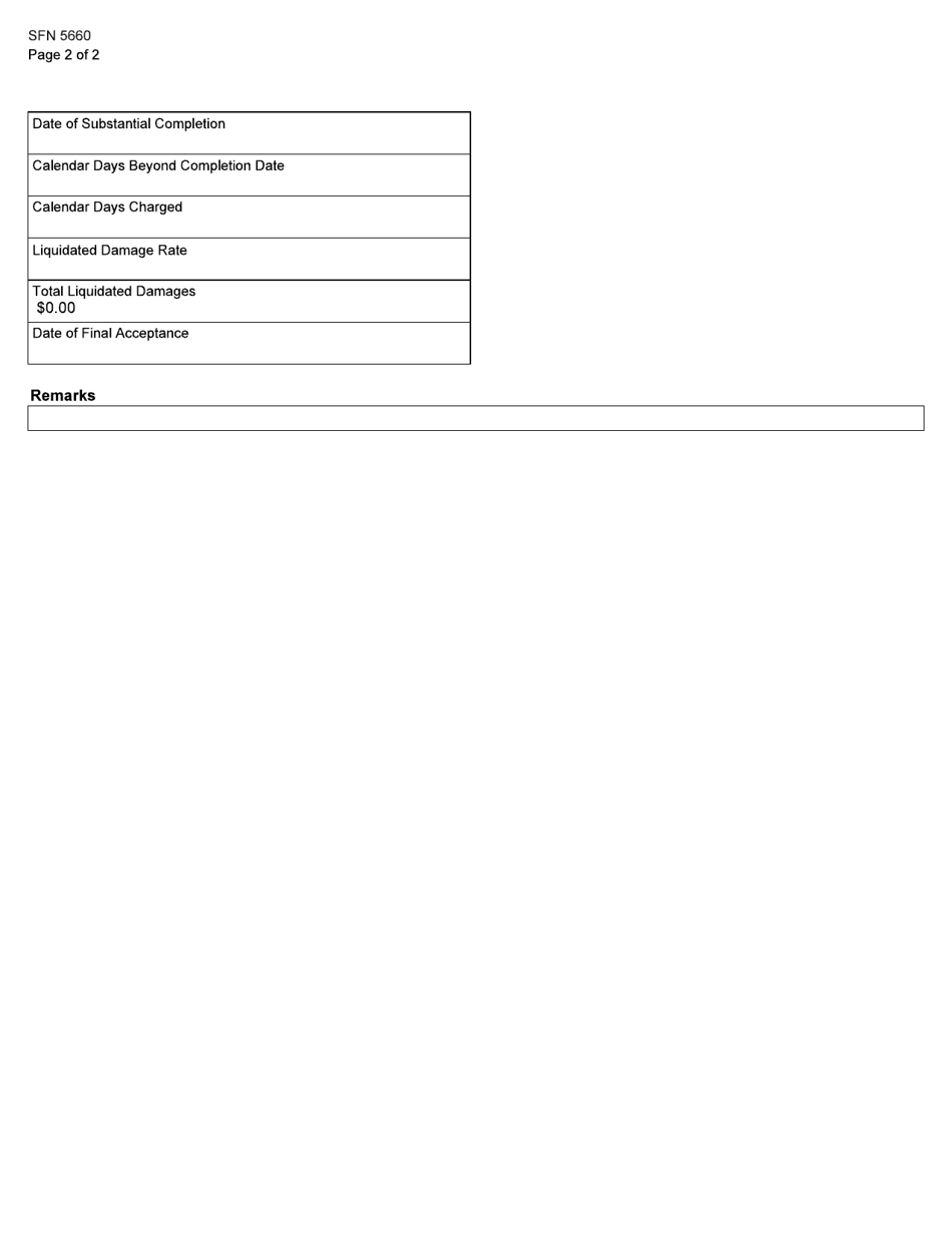 Form SFN5660 Contract Time for Completion Summary - North Dakota, Page 2