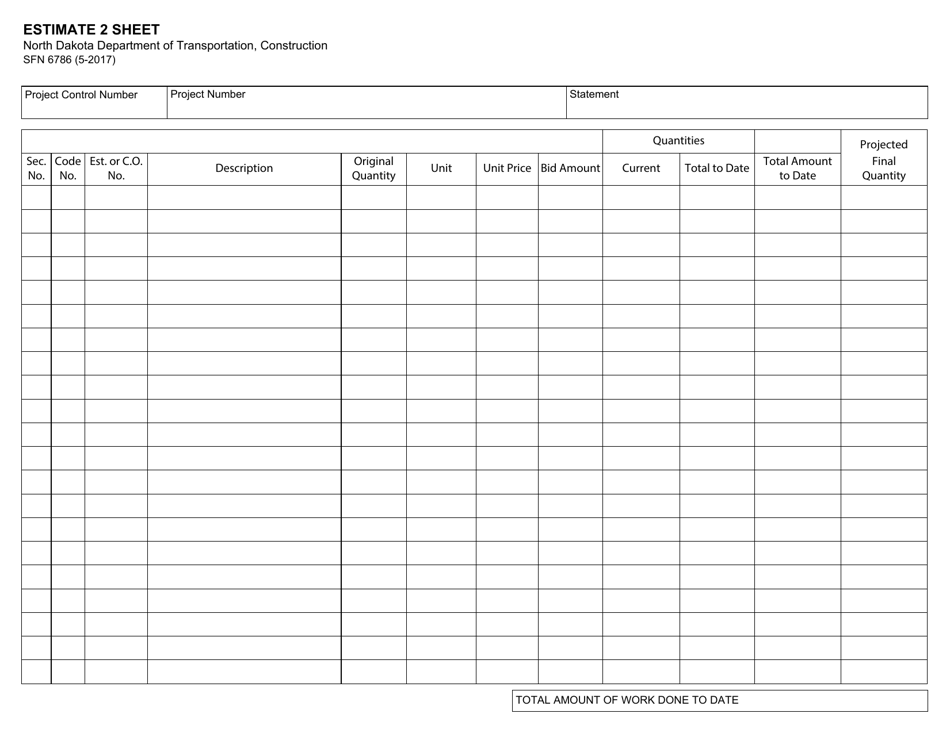 Form SFN6786 Estimate 2 Sheet - North Dakota, Page 1