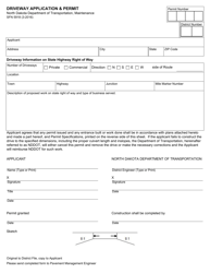Form SFN5918 Driveway Application &amp; Permit - North Dakota