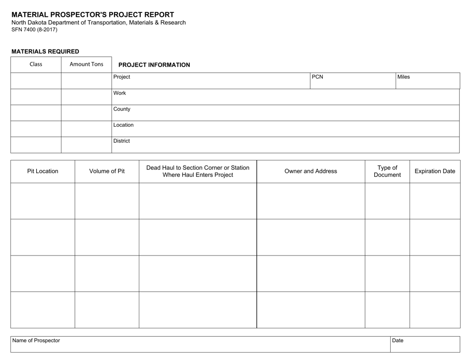 Form SFN7400 - Fill Out, Sign Online and Download Fillable PDF, North ...