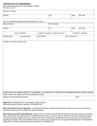 Form SFN9053 Certificate of Insurance - North Dakota