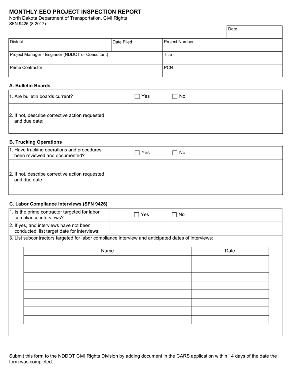 Form SFN9425 - Fill Out, Sign Online and Download Fillable PDF, North ...