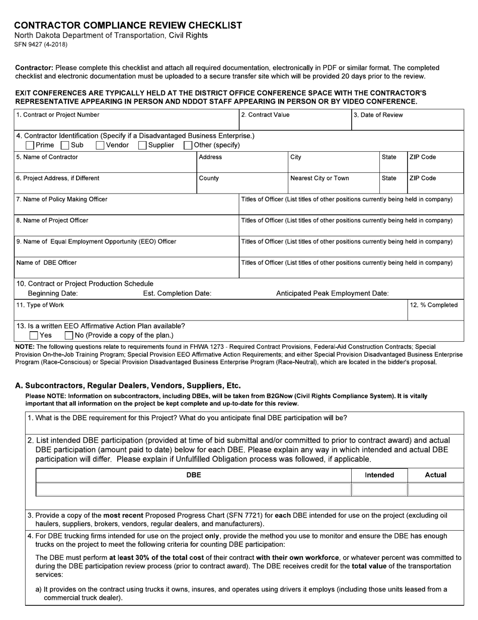 Form SFN9427 - Fill Out, Sign Online and Download Fillable PDF, North ...