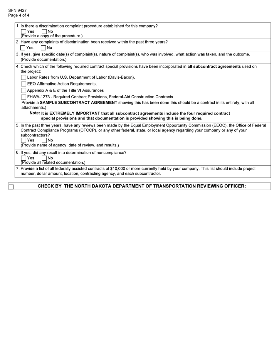 Form SFN9427 Contractor Compliance Review Checklist - North Dakota, Page 4