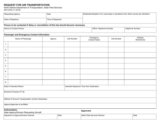Form SFN9705 Request for Air Transportation - North Dakota