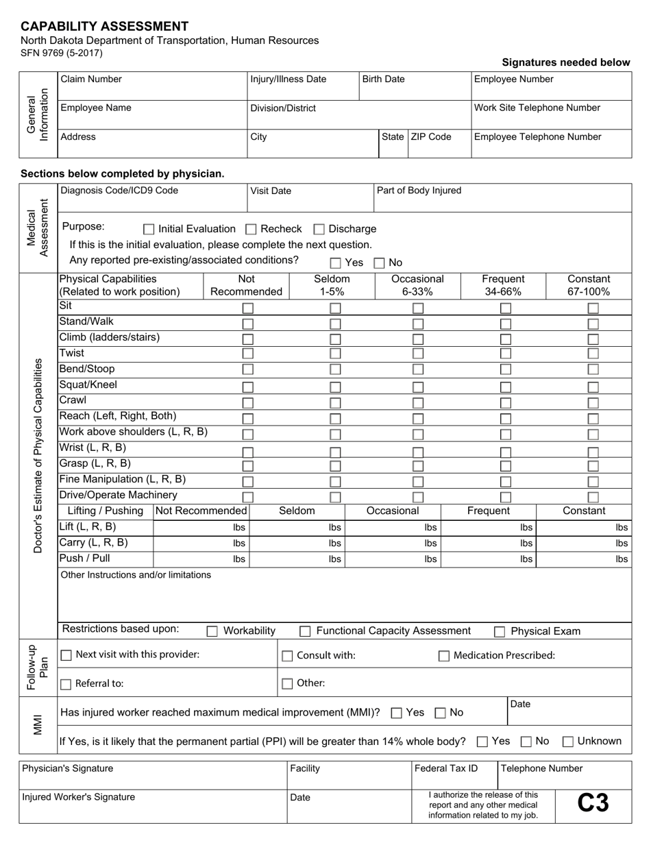 Form SFN9769 - Fill Out, Sign Online and Download Fillable PDF, North ...