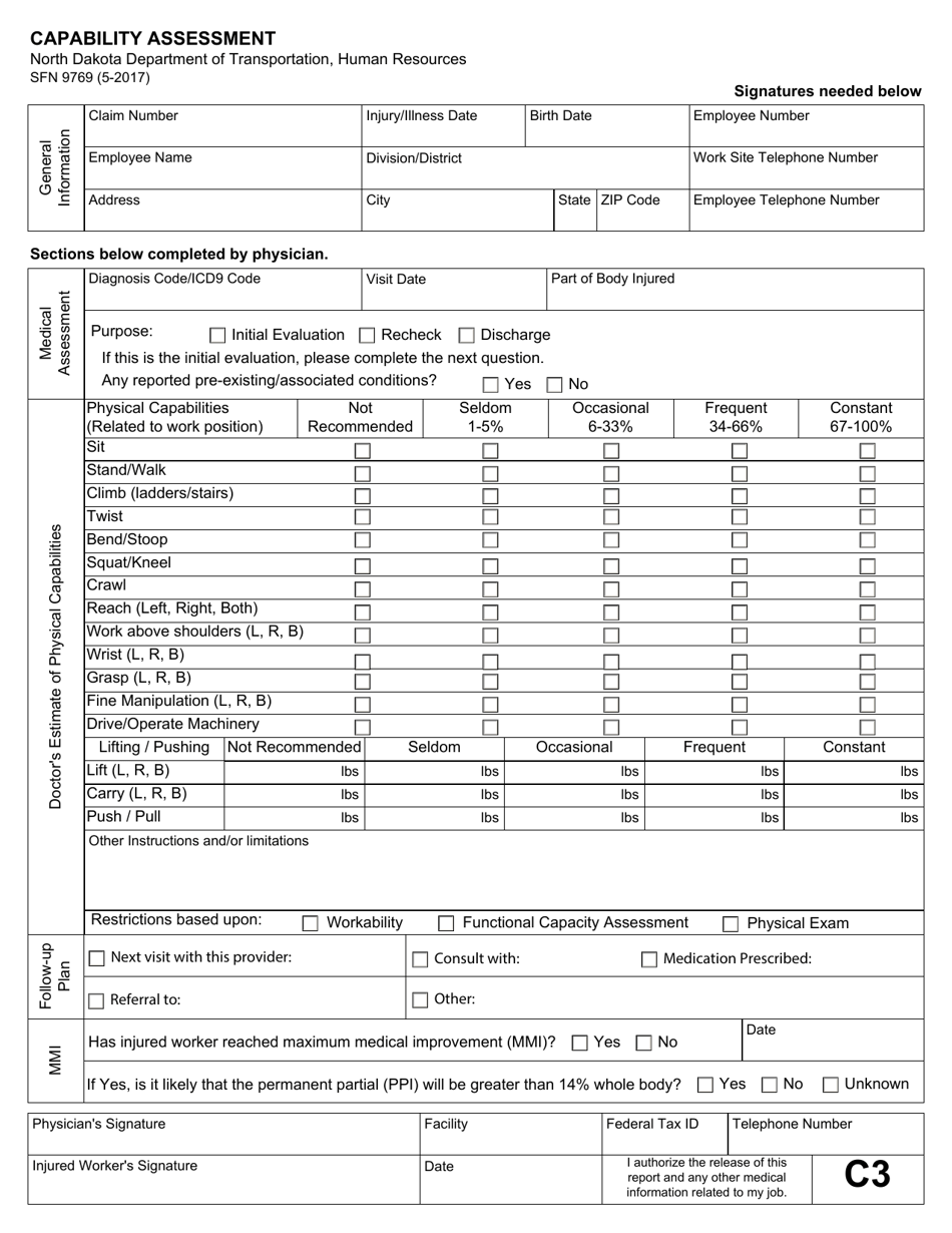 Form SFN9769 Capability Assessment - North Dakota, Page 1