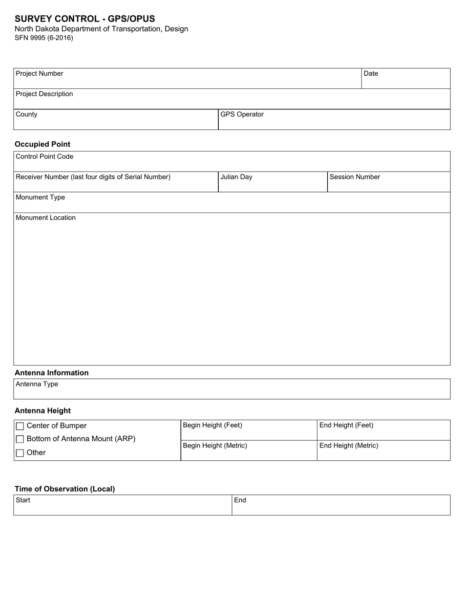 Form SFN9995 Download Fillable PDF or Fill Online Survey Control - Gps ...