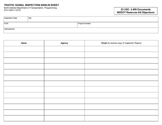Document preview: Form SFN10043 Traffic Signal Inspection Sign-In Sheet - North Dakota