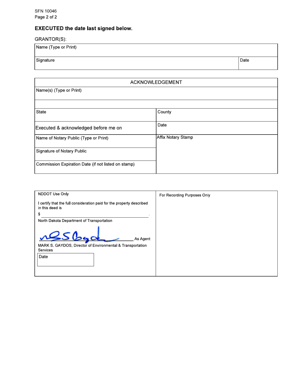 Form SFN10046 Temporary Easement With Permanent Maintenance - North Dakota, Page 2