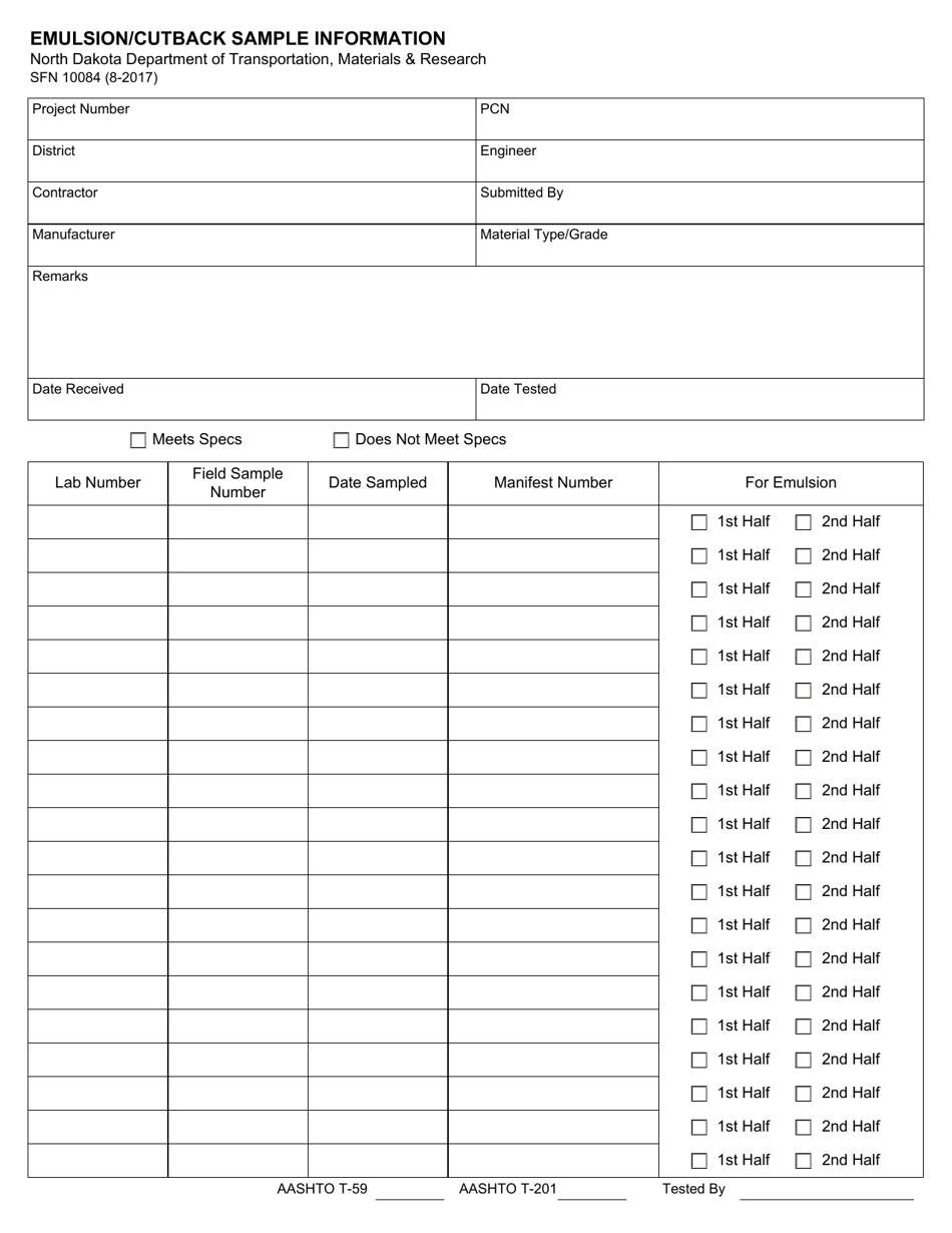 Form SFN10084 - Fill Out, Sign Online and Download Fillable PDF, North ...