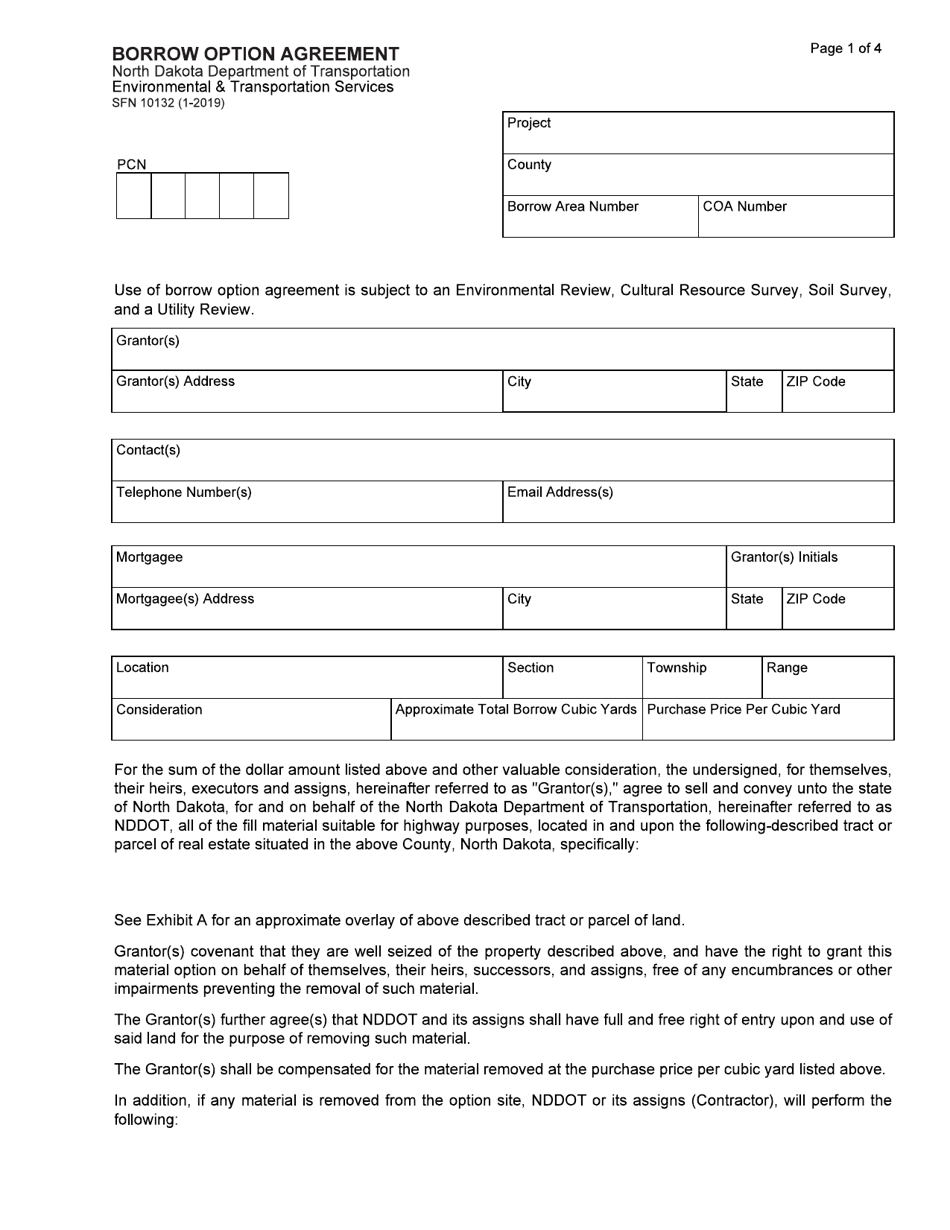 Form SFN10132 Borrow Option Agreement - North Dakota, Page 1