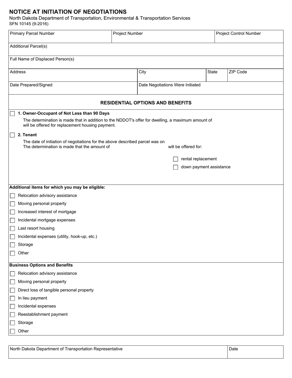 Form SFN10145 Notice at Initiation of Negotiations - North Dakota, Page 1