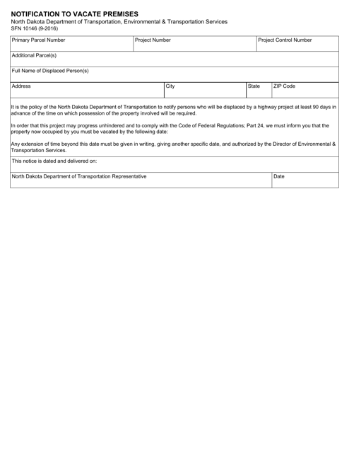 Form SFN10146 Notification to Vacate Premises - North Dakota
