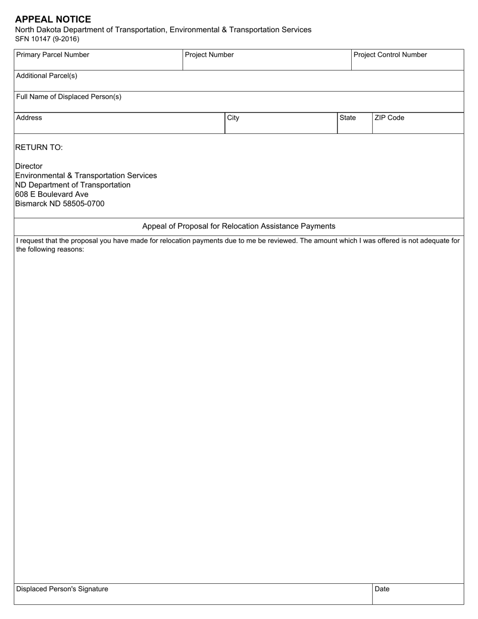 Form SFN10147 Appeal Notice - North Dakota, Page 1