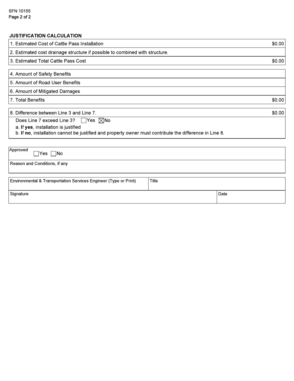 Form SFN10155 Cattle Pass Consideration - North Dakota, Page 2
