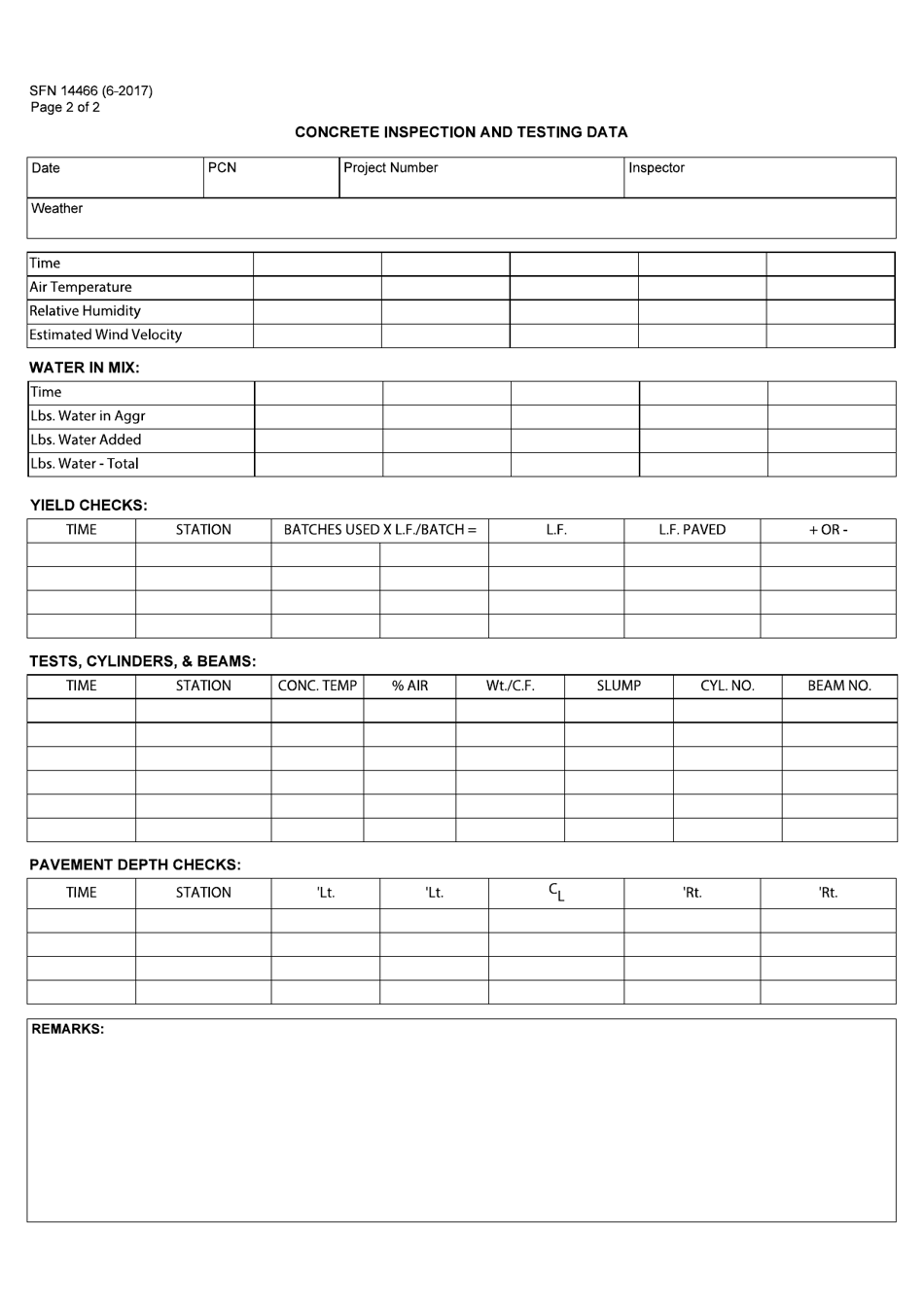 Form SFN14466 Daily Report of Concrete Paving - North Dakota, Page 2