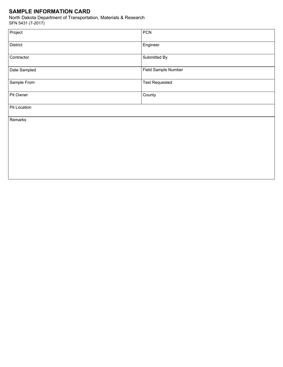 Form SFN5431 Sample Information Card - North Dakota, Page 1
