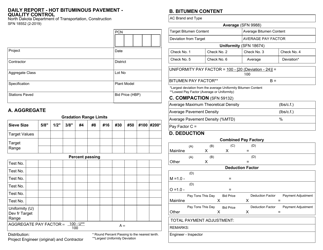 Form SFN18552 Daily Report - Hot Bituminous Pavement - Quality Control - North Dakota