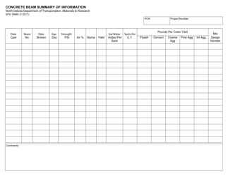 Document preview: Form SFN19695 Concrete Beam Summary of Information - North Dakota