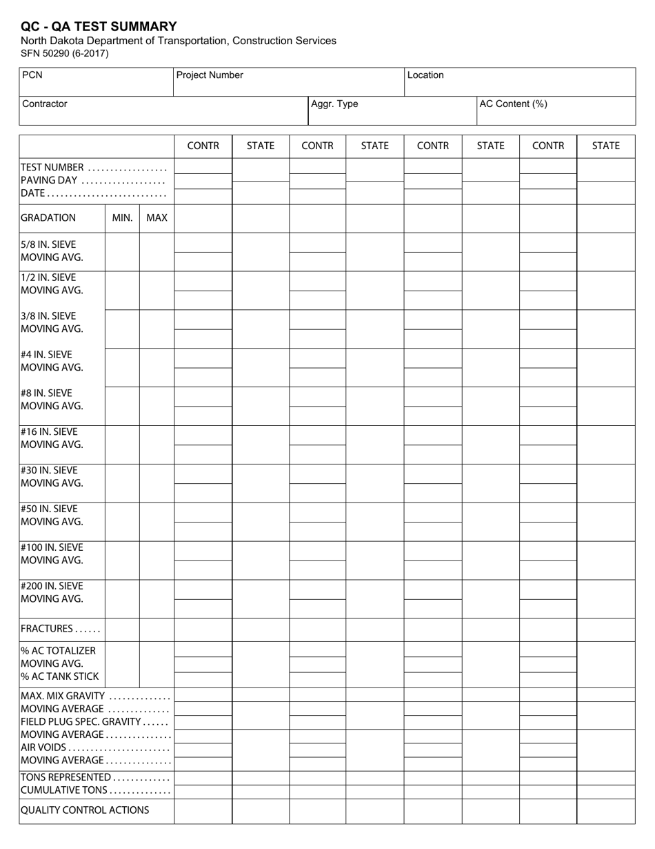 Form SFN50290 Qc - Qa Test Summary - North Dakota, Page 1