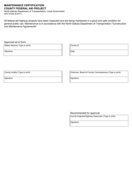 Document preview: Form SFN51026 Maintenance Certification County Federal Aid Project - North Dakota